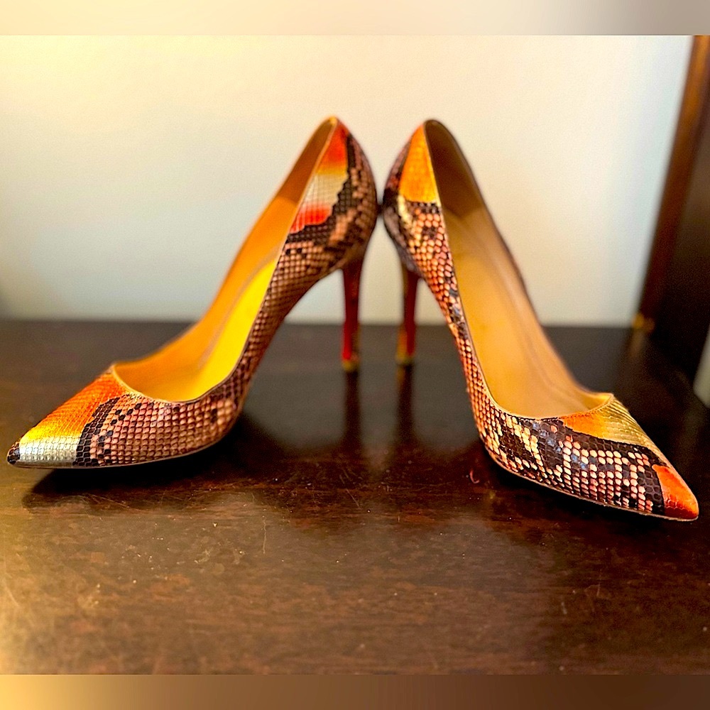 Christian Louboutin Colourful Metallic Python So Kate leather pump, size 36.5
